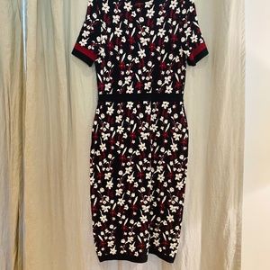 Shoshanna Dark Blue Floral Knit Dress Large